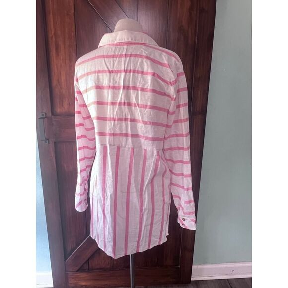 Soft Surroundings 100% Cotton Woven Long Sleeve Pink Stripe Tunic Top Women's L - Picture 6 of 10